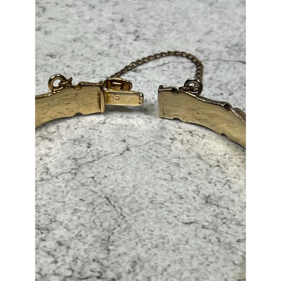 Vintage Sterling Silver and Vermeil Hinged Bangle clamper bamboo retro estate - Picture 4 of 10